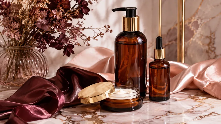 Luxury hair care bottles on marble